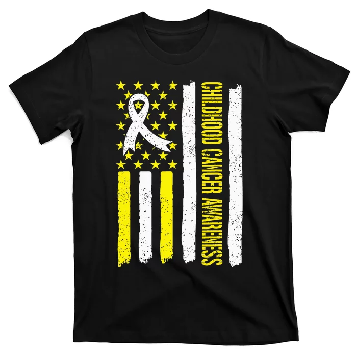 Childhood Cancer Ribbon Flag Childrens Cancer Warriors T-Shirt