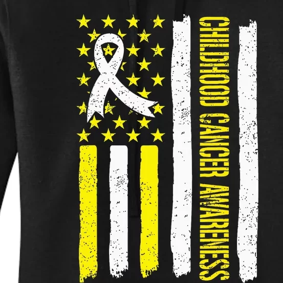 Childhood Cancer Ribbon Flag Childrens Cancer Warriors Women's Pullover Hoodie