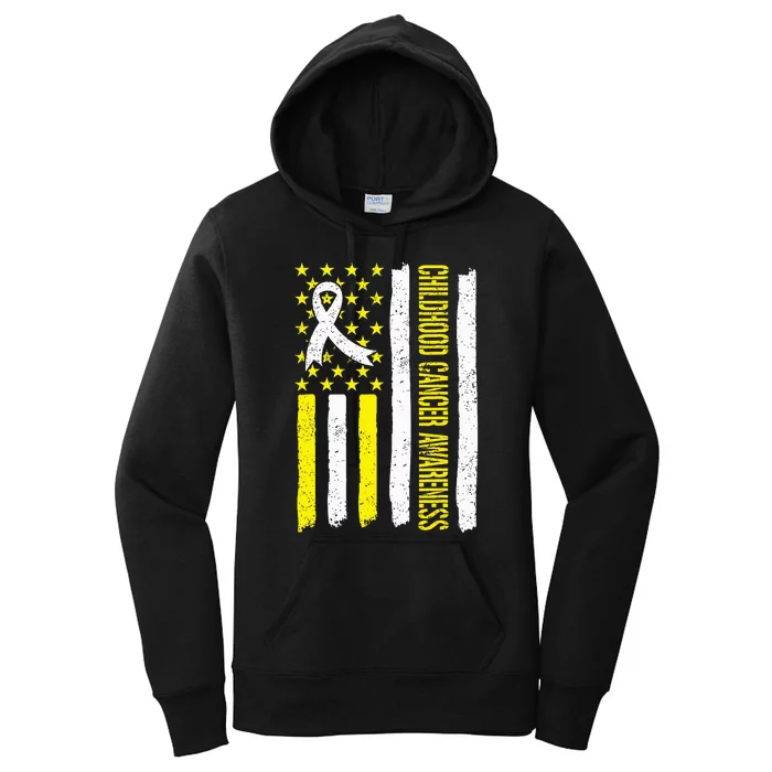 Childhood Cancer Ribbon Flag Childrens Cancer Warriors Women's Pullover Hoodie