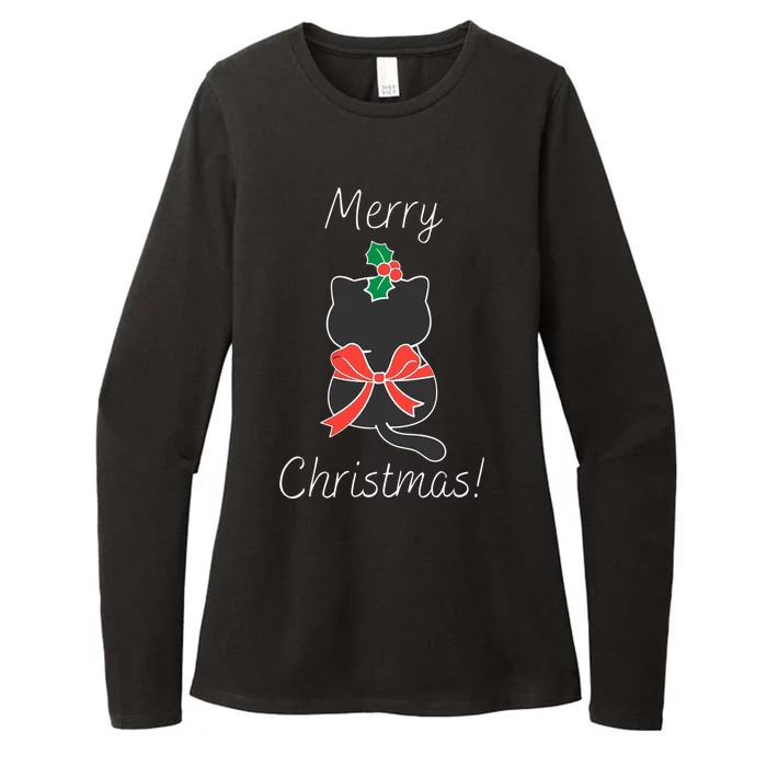 Christmas Cat Rapped Present Bow Womens CVC Long Sleeve Shirt