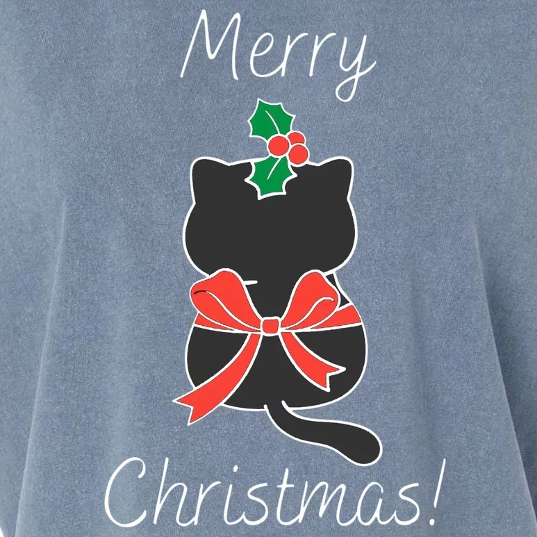 Christmas Cat Rapped Present Bow Garment-Dyed Women's Muscle Tee