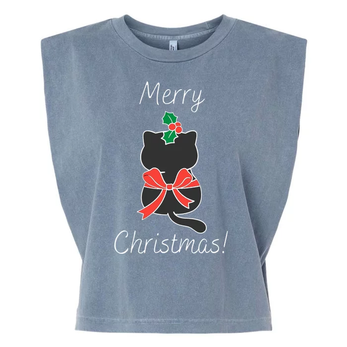 Christmas Cat Rapped Present Bow Garment-Dyed Women's Muscle Tee