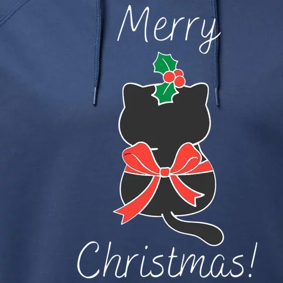 Christmas Cat Rapped Present Bow Performance Fleece Hoodie