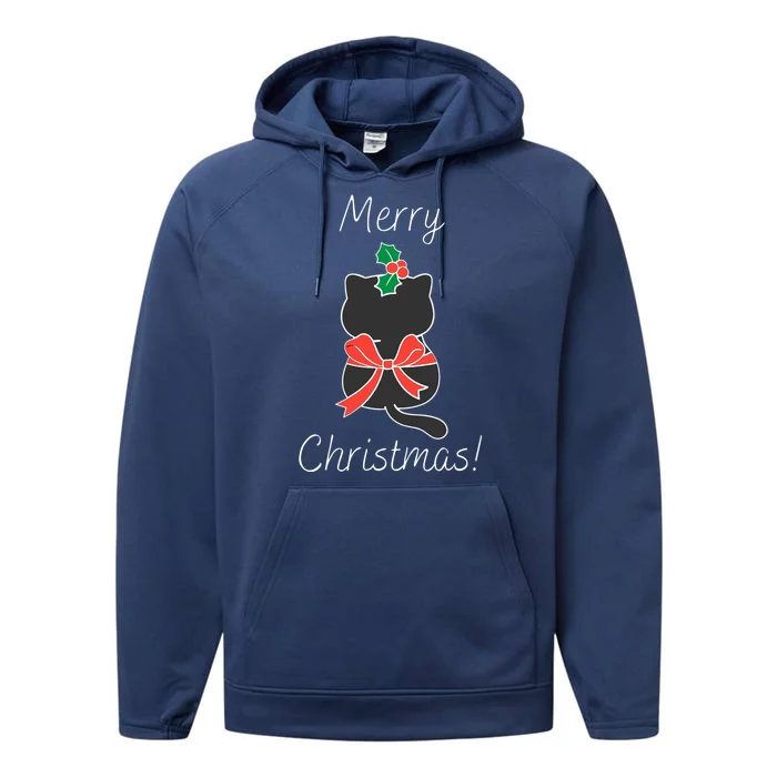 Christmas Cat Rapped Present Bow Performance Fleece Hoodie