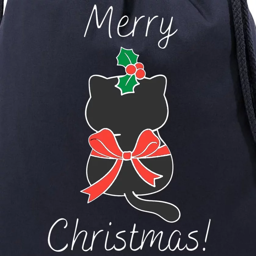 Christmas Cat Rapped Present Bow Drawstring Bag