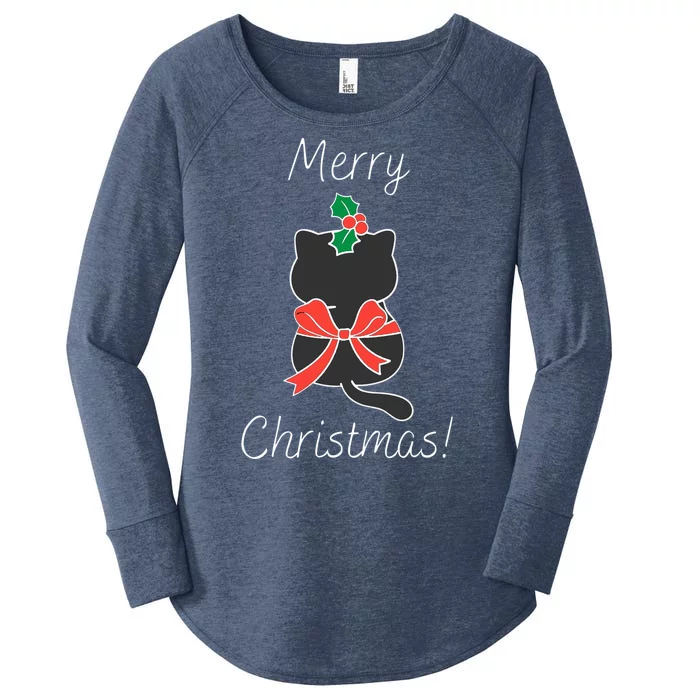 Christmas Cat Rapped Present Bow Women's Perfect Tri Tunic Long Sleeve Shirt