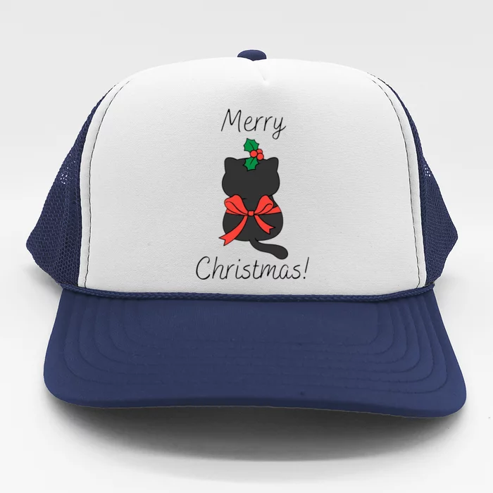 Christmas Cat Rapped Present Bow Trucker Hat