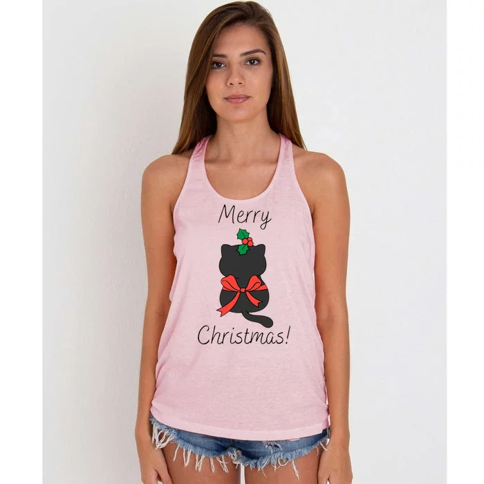 Christmas Cat Rapped Present Bow Women's Knotted Racerback Tank