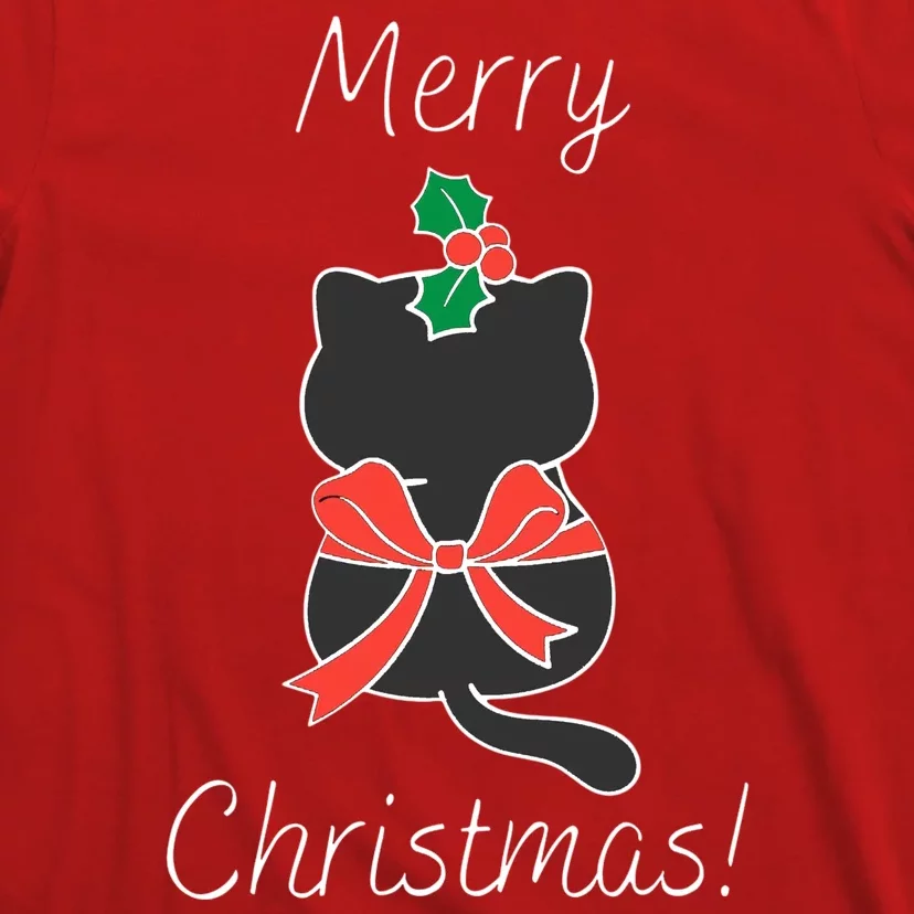 Christmas Cat Rapped Present Bow T-Shirt