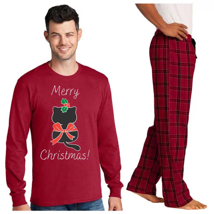 Christmas Cat Rapped Present Bow Long Sleeve Pajama Set