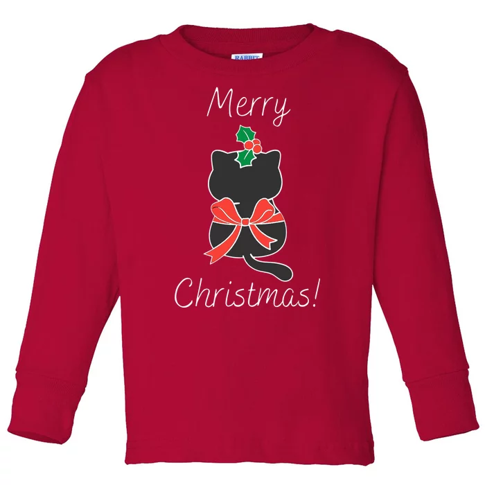 Christmas Cat Rapped Present Bow Toddler Long Sleeve Shirt