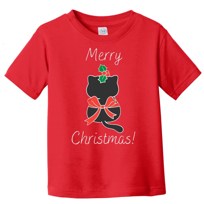 Christmas Cat Rapped Present Bow Toddler T-Shirt