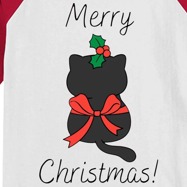 Christmas Cat Rapped Present Bow Kids Colorblock Raglan Jersey