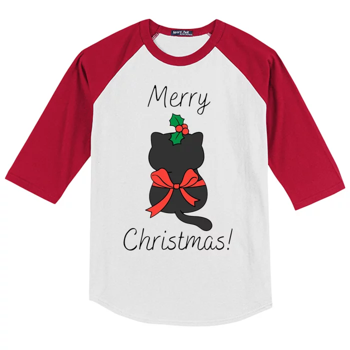 Christmas Cat Rapped Present Bow Kids Colorblock Raglan Jersey