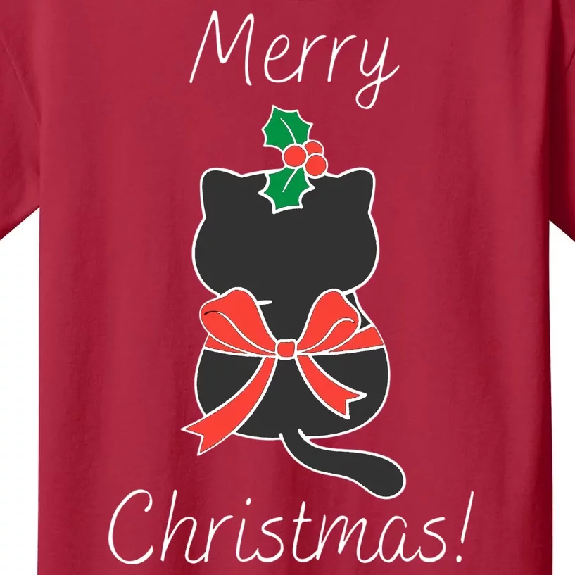 Christmas Cat Rapped Present Bow Kids T-Shirt