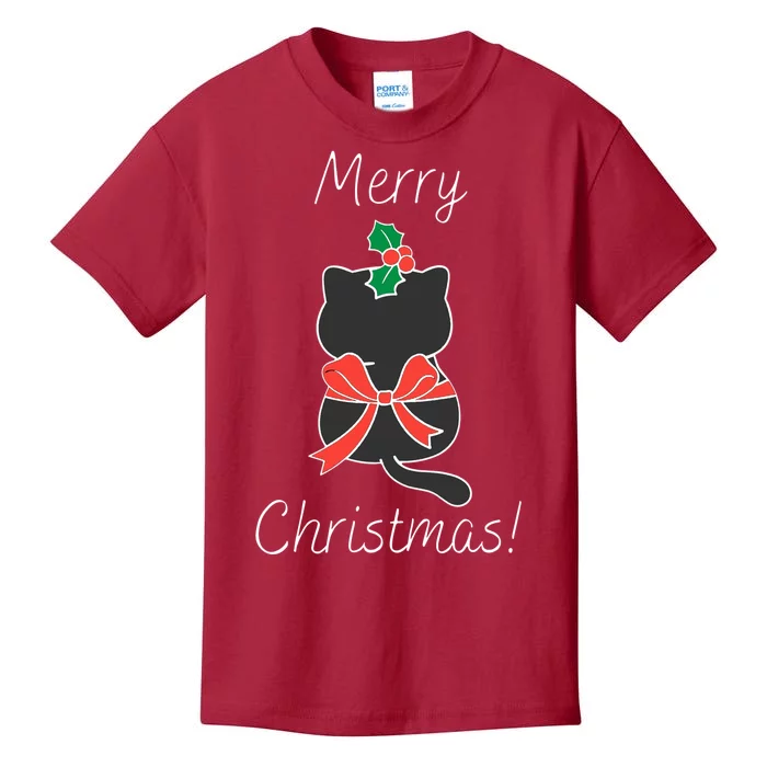 Christmas Cat Rapped Present Bow Kids T-Shirt