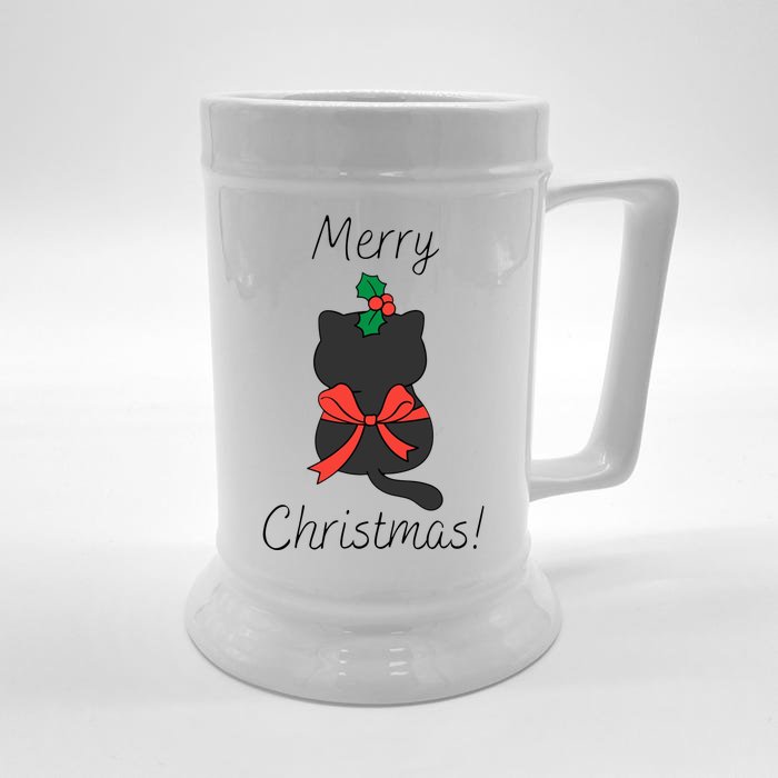 Christmas Cat Rapped Present Bow Front & Back Beer Stein