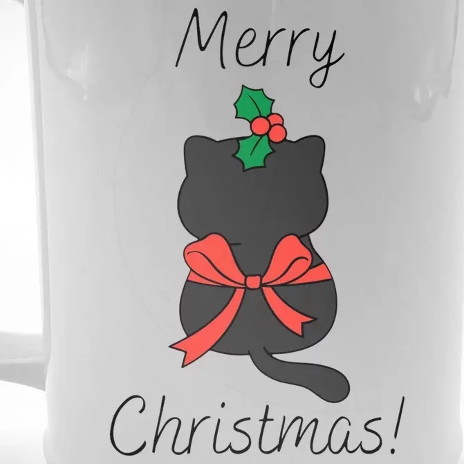 Christmas Cat Rapped Present Bow Front & Back Beer Stein