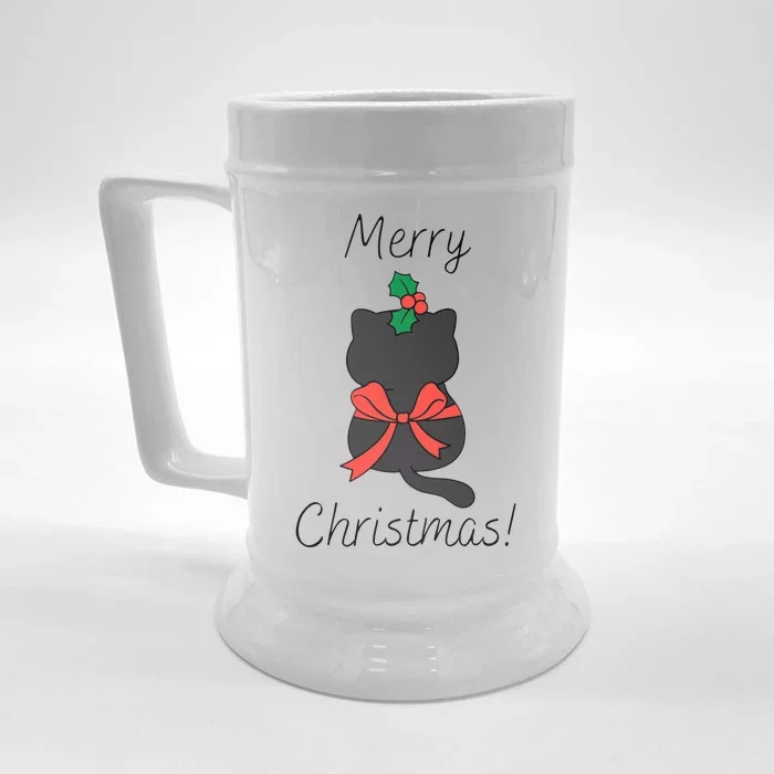 Christmas Cat Rapped Present Bow Front & Back Beer Stein