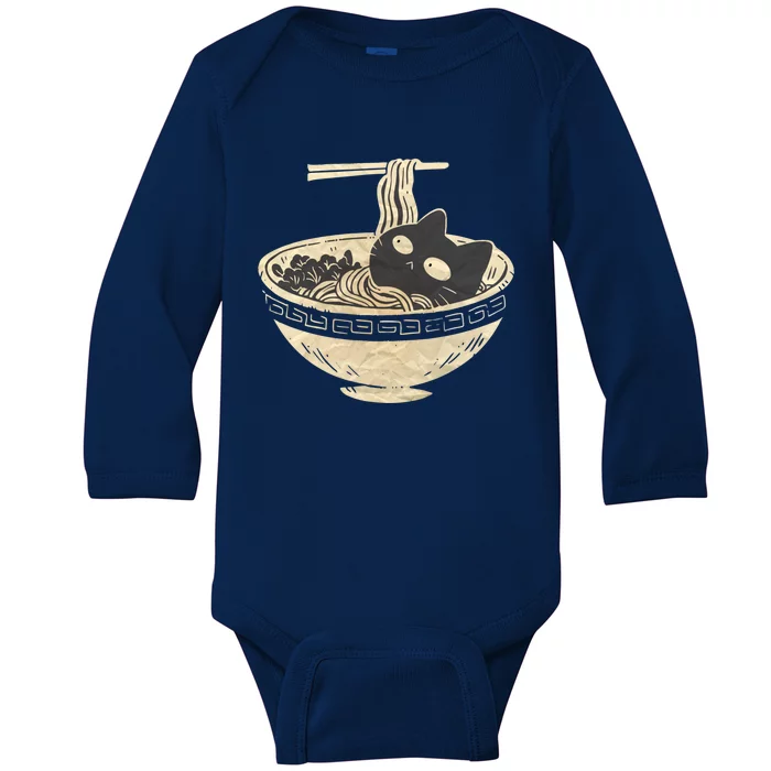 Cute Cat Ra Noodle Bowl Spicy Veg And Seafood Noodles Cat Cool Gift Baby Long Sleeve Bodysuit