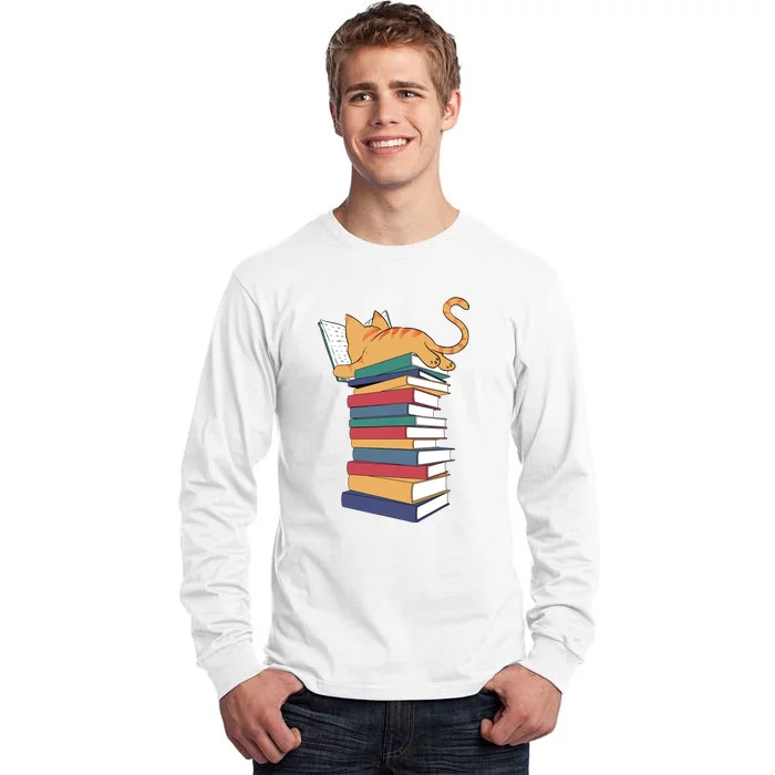 Cute Cat Reading Books Kitten Kitty Lover Reader Tall Long Sleeve T-Shirt