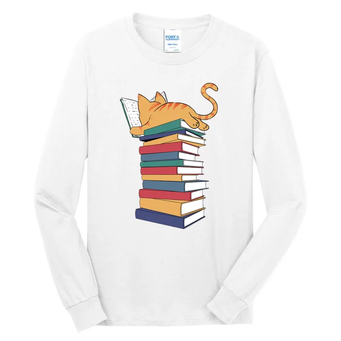 Cute Cat Reading Books Kitten Kitty Lover Reader Tall Long Sleeve T-Shirt