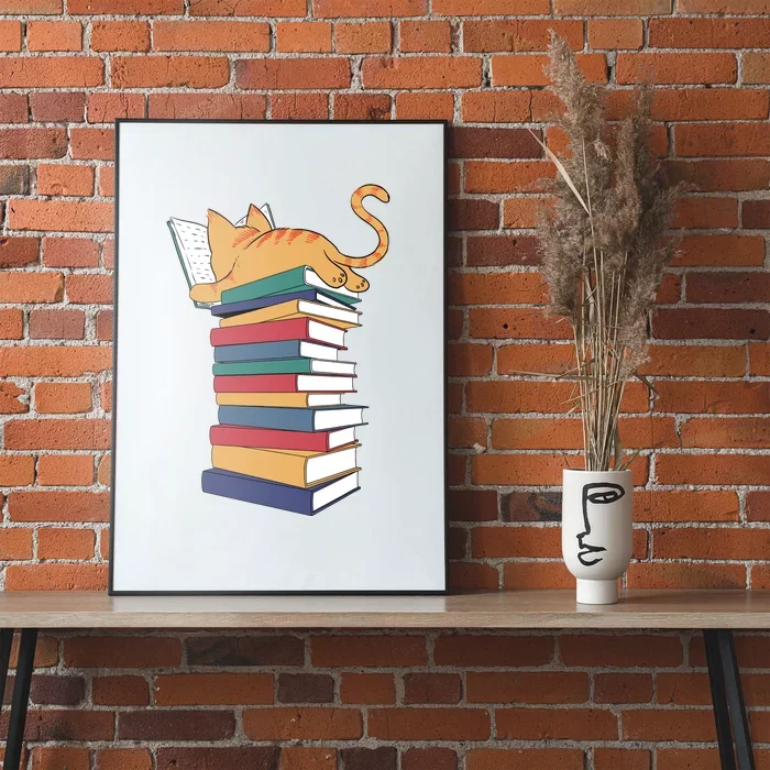 Cute Cat Reading Books Kitten Kitty Lover Reader Poster