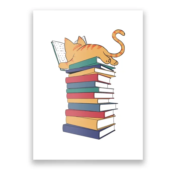 Cute Cat Reading Books Kitten Kitty Lover Reader Poster