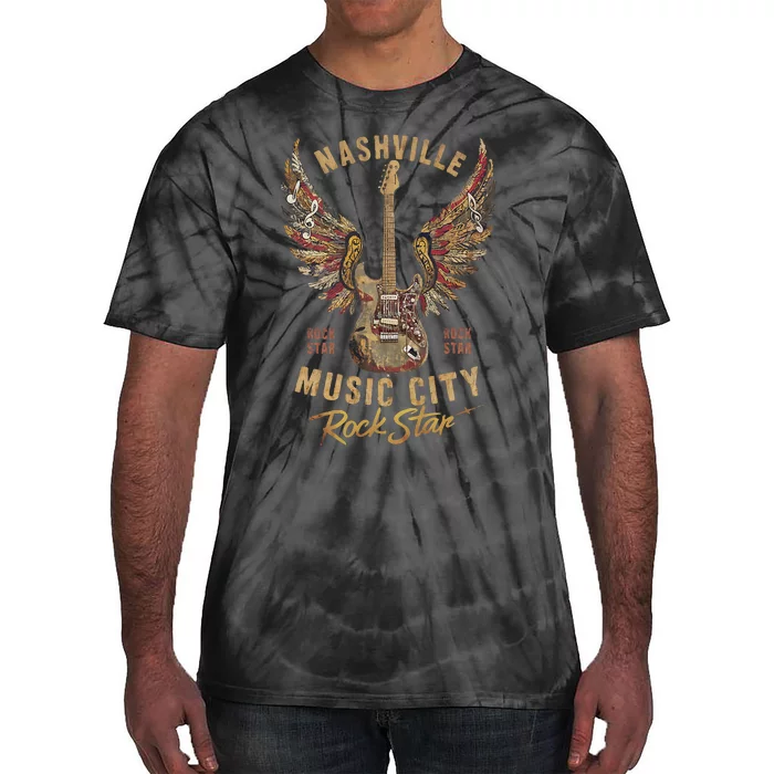 Cool Concert Rock Star Guitar Wings Music Vibes Tie-Dye T-Shirt