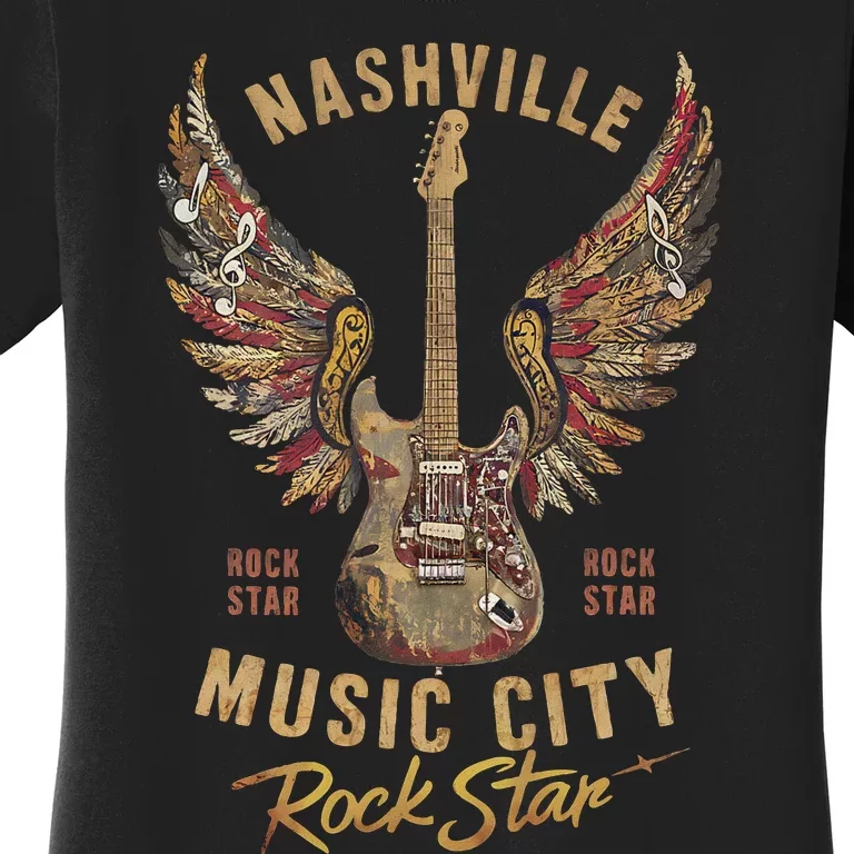 Cool Concert Rock Star Guitar Wings Music Vibes Women's T-Shirt