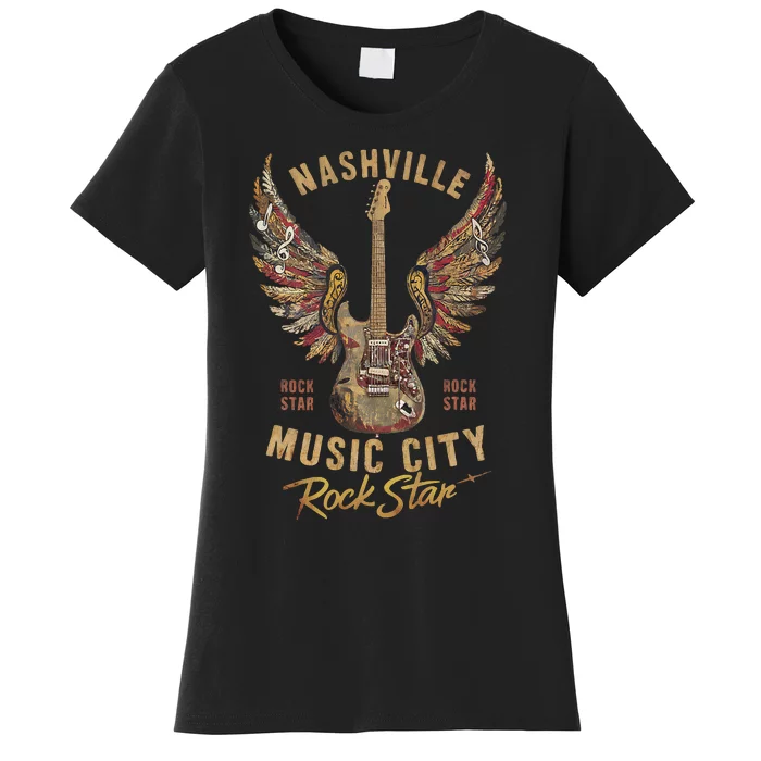 Cool Concert Rock Star Guitar Wings Music Vibes Women's T-Shirt