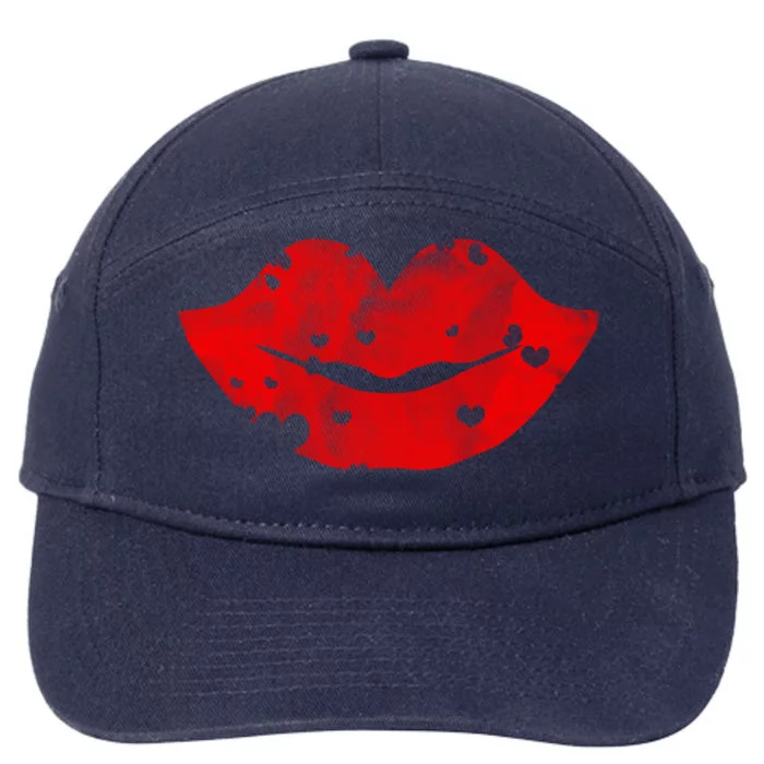 Cute Cloudy Red Lips Gift Hearts Distressed Valentine's Day Cute Gift 7-Panel Snapback Hat