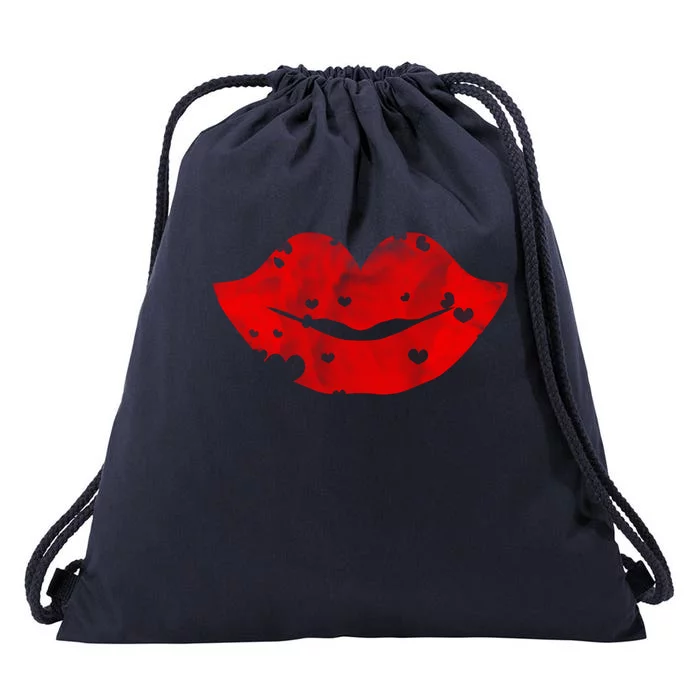 Cute Cloudy Red Lips Gift Hearts Distressed Valentine's Day Cute Gift Drawstring Bag