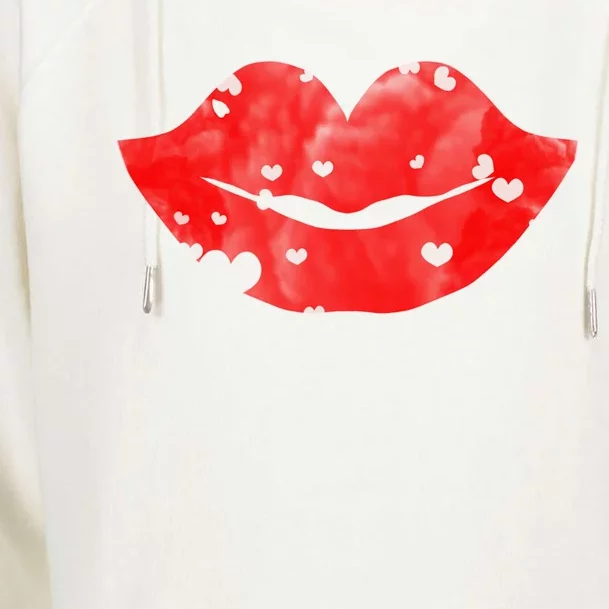 Cute Cloudy Red Lips Great Gift Hearts Distressed Valentine's Day Gift Womens Funnel Neck Pullover Hood