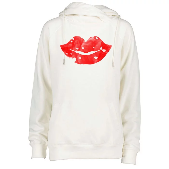 Cute Cloudy Red Lips Great Gift Hearts Distressed Valentine's Day Gift Womens Funnel Neck Pullover Hood