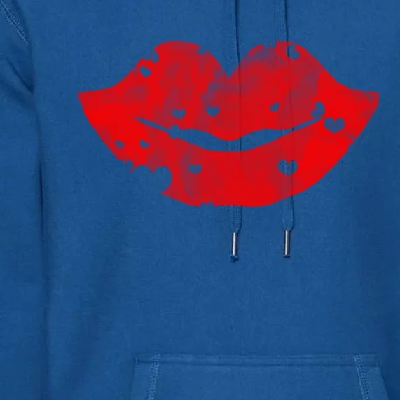 Cute Cloudy Red Lips Great Gift Hearts Distressed Valentine's Day Cute Gift Premium Hoodie