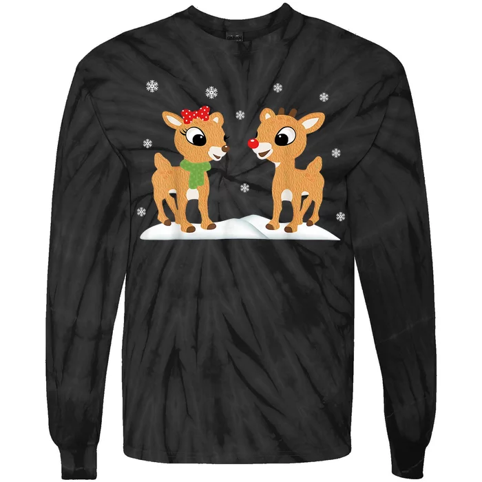 Cute Christmas Reindeers Tie-Dye Long Sleeve Shirt