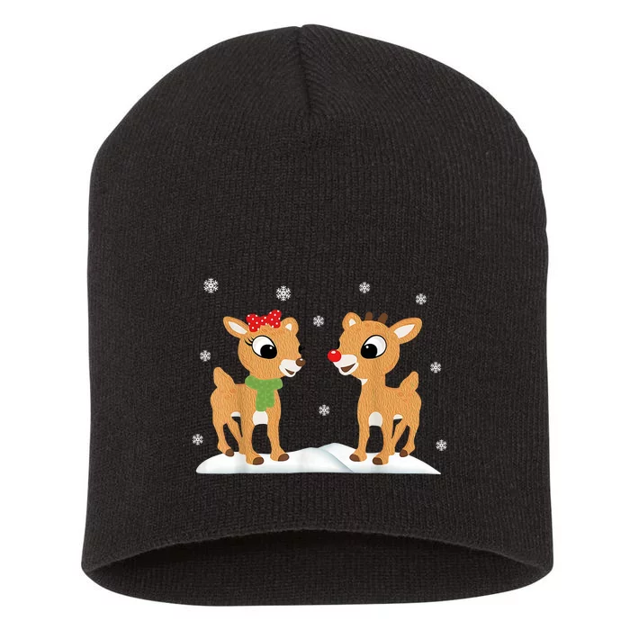 Cute Christmas Reindeers Short Acrylic Beanie