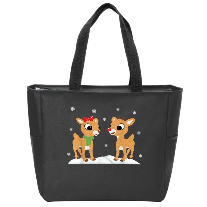 Cute Christmas Reindeers Zip Tote Bag