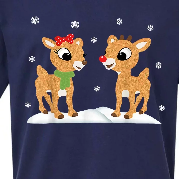 Cute Christmas Reindeers Sueded Cloud Jersey T-Shirt