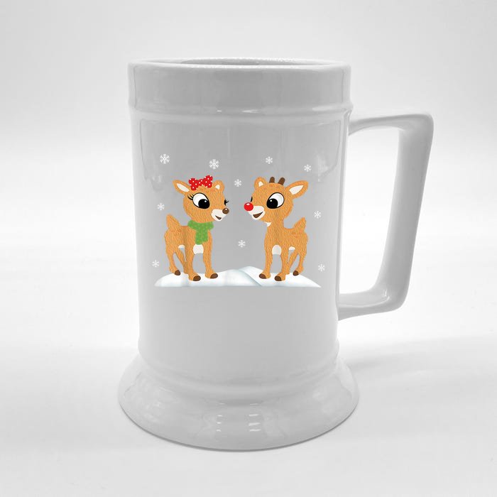 Cute Christmas Reindeers Front & Back Beer Stein