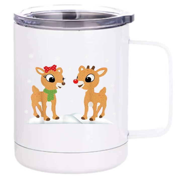 Cute Christmas Reindeers Front & Back 12oz Stainless Steel Tumbler Cup