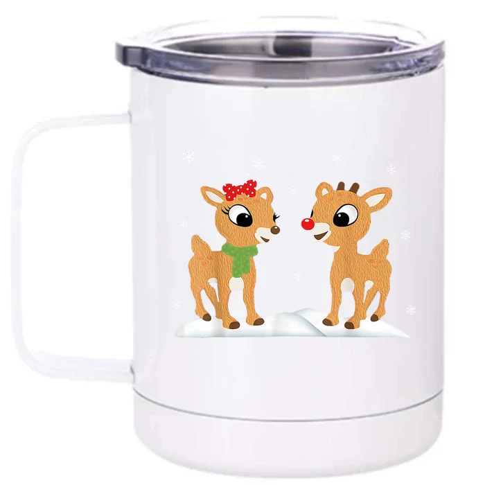 Cute Christmas Reindeers Front & Back 12oz Stainless Steel Tumbler Cup