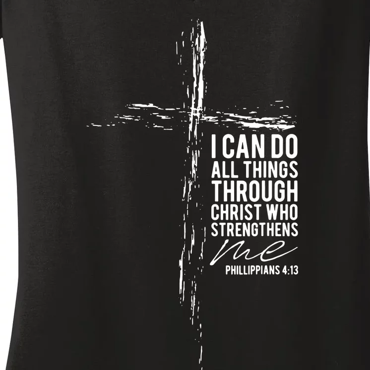 Christian Cross Religious Bible Verse Scripture Philippians Christian Women's V-Neck T-Shirt