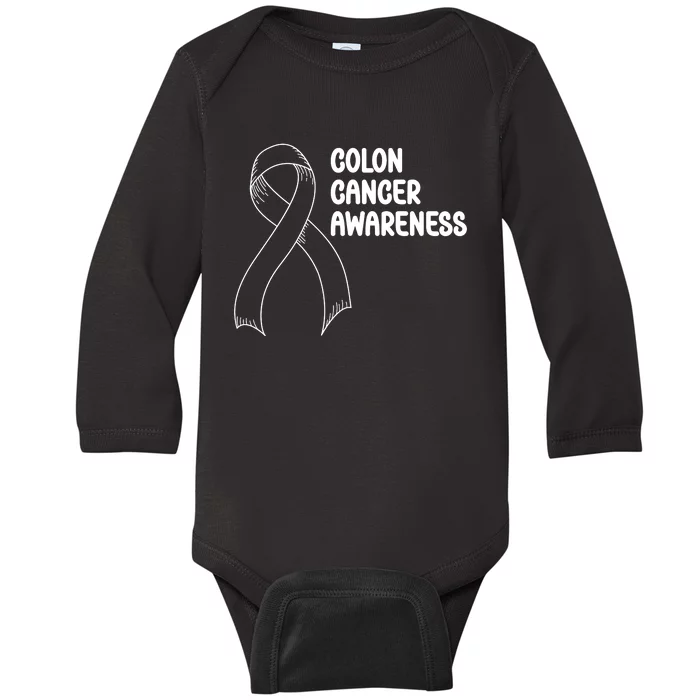 Colon Cancer Ribbon Black Version Baby Long Sleeve Bodysuit