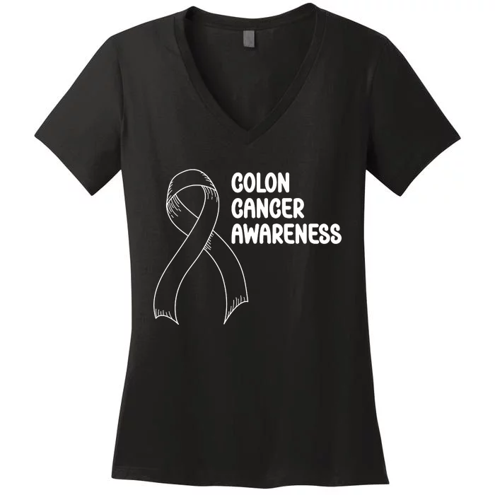 Colon Cancer Ribbon Black Version Women's V-Neck T-Shirt