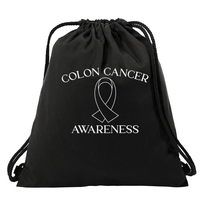 Colon Cancer Ribbon Black Version Drawstring Bag