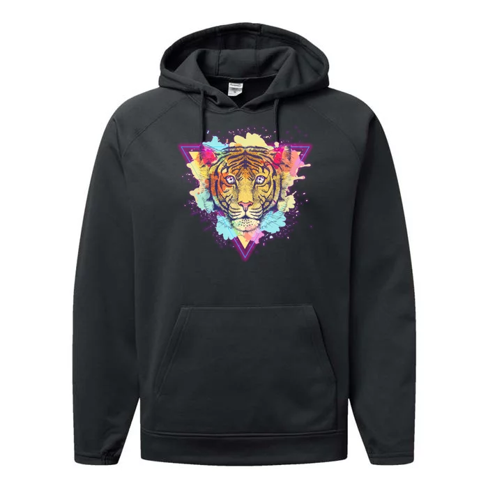 Cool Cute Retro 80s Watercolor Tiger Performance Fleece Hoodie