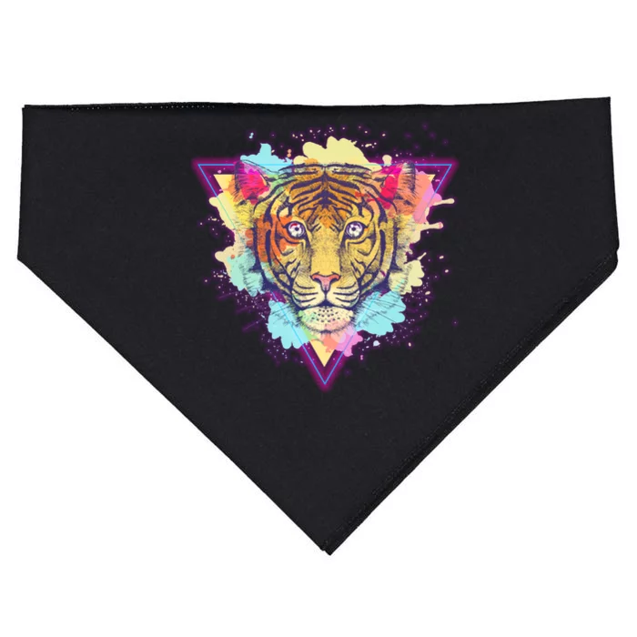 Cool Cute Retro 80s Watercolor Tiger USA-Made Doggie Bandana