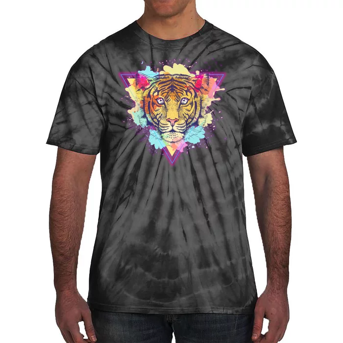 Cool Cute Retro 80s Watercolor Tiger Tie-Dye T-Shirt